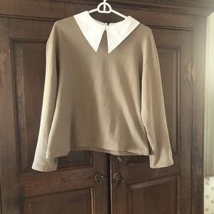 Zara oversized brown/tan sweatshirt with oversized white collar